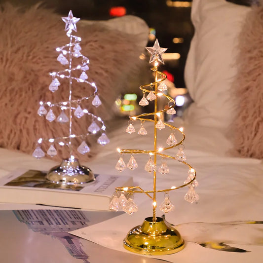 Battery-Powered LED Crystal Christmas Tree Table Lamp