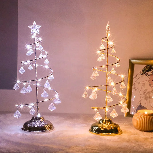 Battery-Powered LED Crystal Christmas Tree Table Lamp