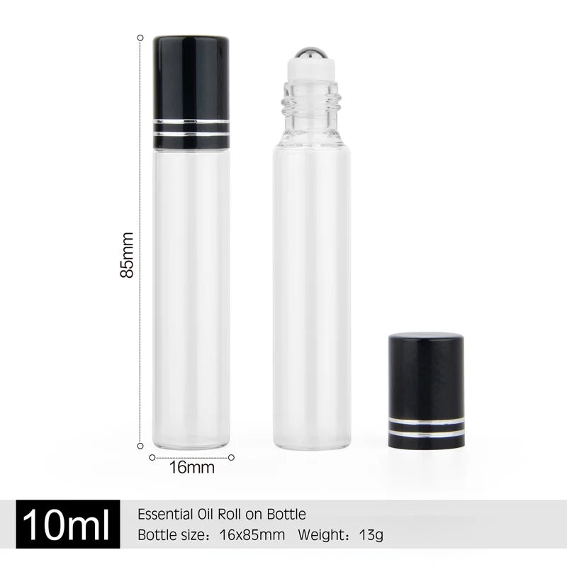 100Pieces/Lot 10ml  Essential Oil Bottle Travel Use Glass Perfume Roll on Bottle with Stainless Steel Glass Ball Roller Glass