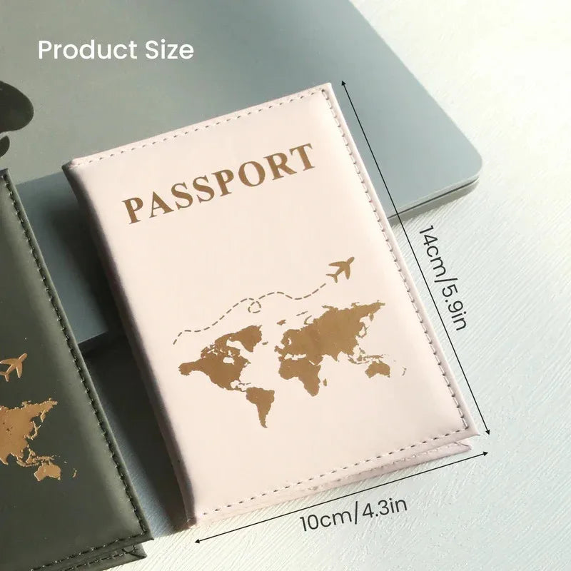 PU passport cover, flat leather passport clip, world map, credit card protection cover, wallet