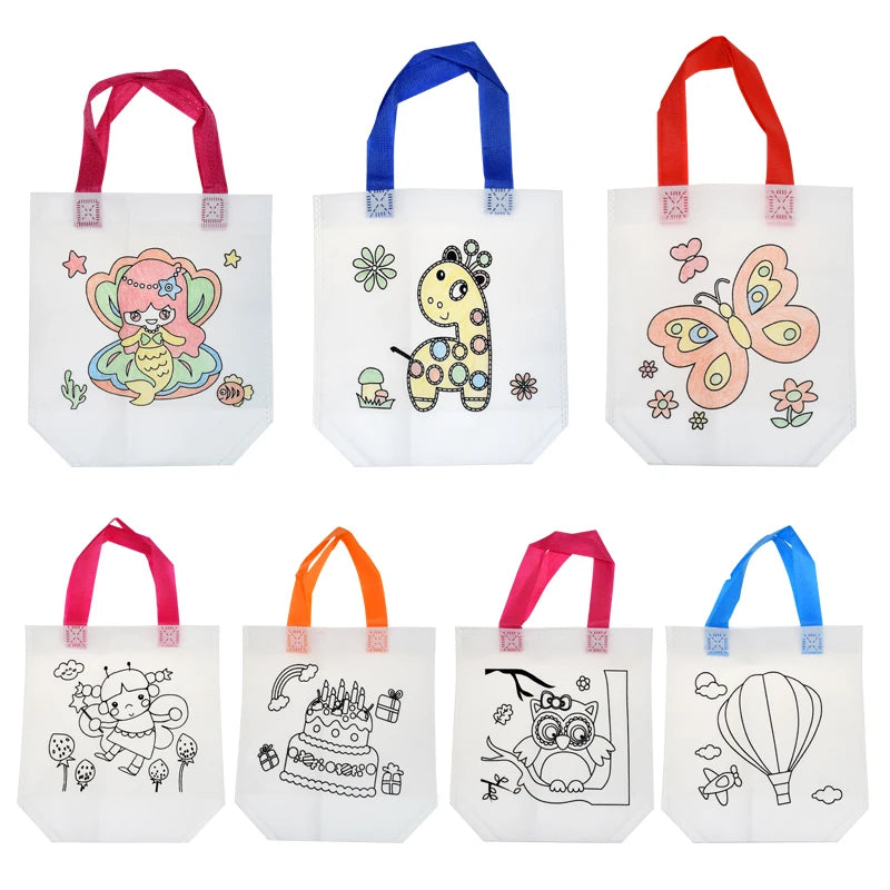 DIY Graffiti Bag with Markers Handmade Painting Non-Woven Bag for Children Arts Crafts Color Filling Drawing Toy Kids Craft