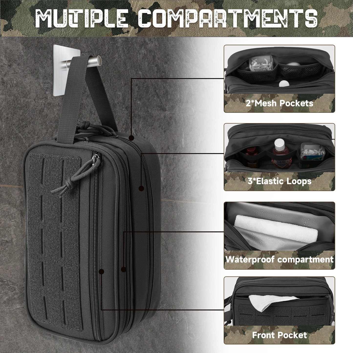 Toiletry Bag For Men Hygiene Bag Mens Shaving Kit Travel shower Bag Waist BackpackTool Molle Pouches Small Dopp Kit belt bag