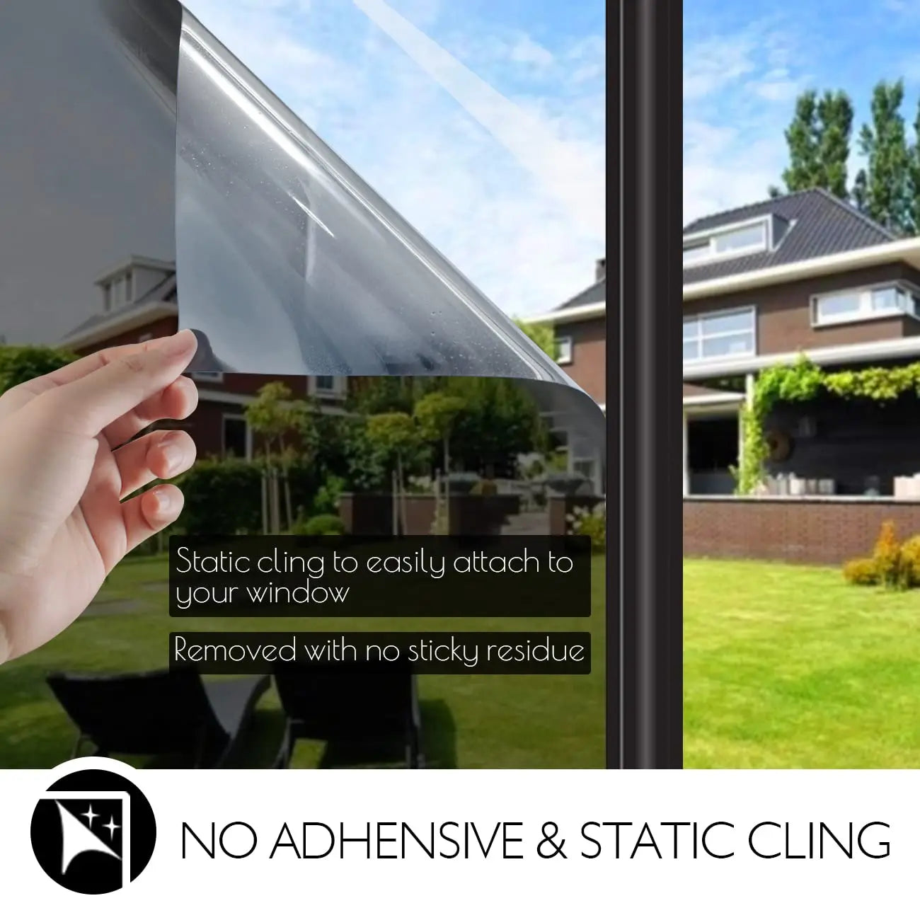 House Window Privacy Film One Way Vinyl Glass Stickers UV Blocking Mirror Foil Nano Grey Non-Adhesive Anti Look Window Tint Film