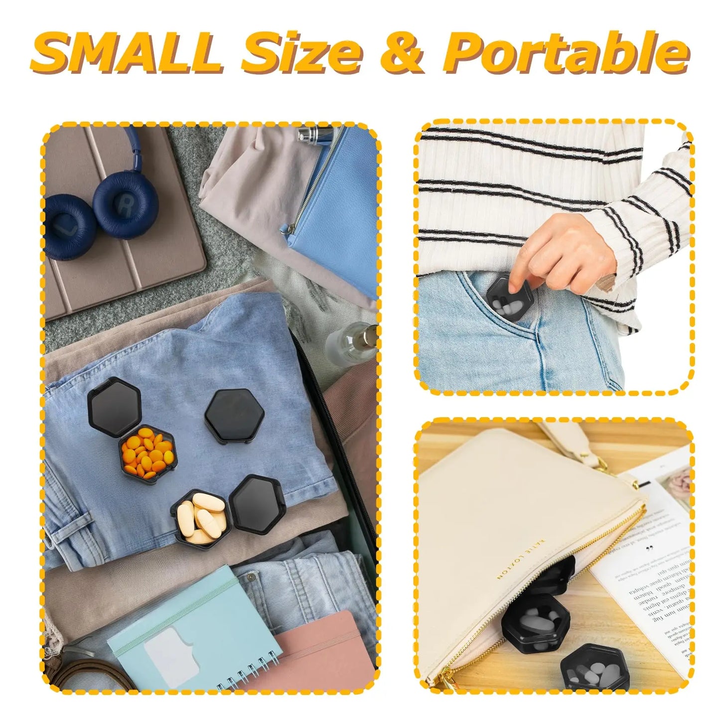 12Pcs Small Pill Box,Travel Pill Case, Portable Mini Organizer for Pocket Purse, Daily Medicine Vitamin Container, Fish Oil