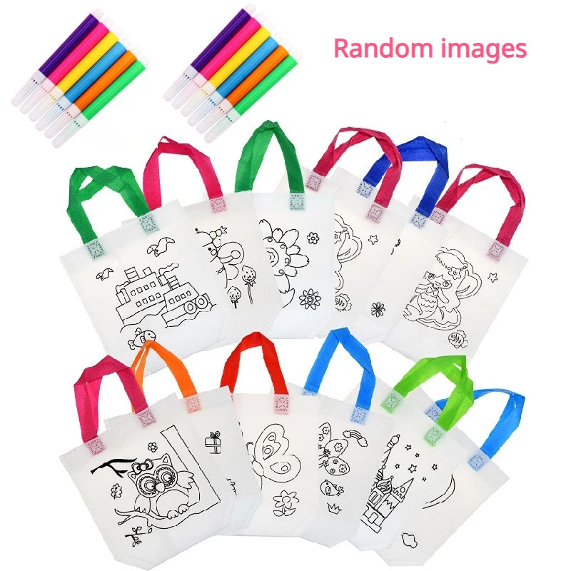 DIY Graffiti Bag with Markers Handmade Painting Non-Woven Bag for Children Arts Crafts Color Filling Drawing Toy Kids Craft