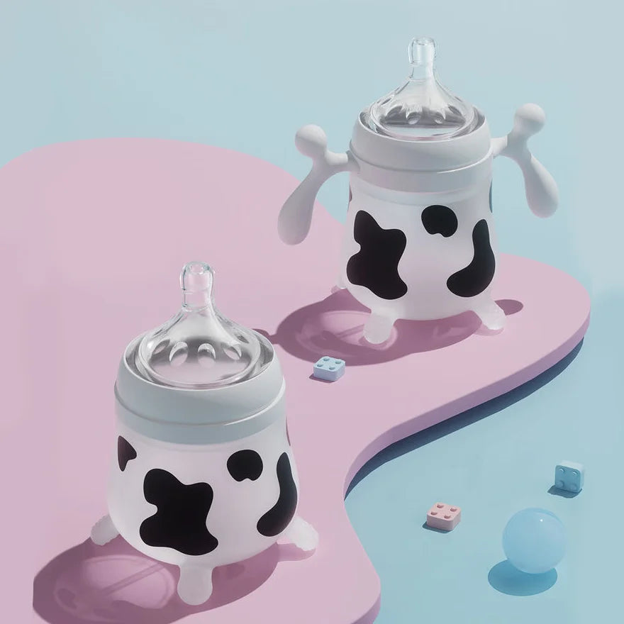 Silicone Baby Feeding Bottle Cute Cow Imitating Breast Milk For Newborn Infant Anti colic Anti choking Milk Feeding Supplies New
