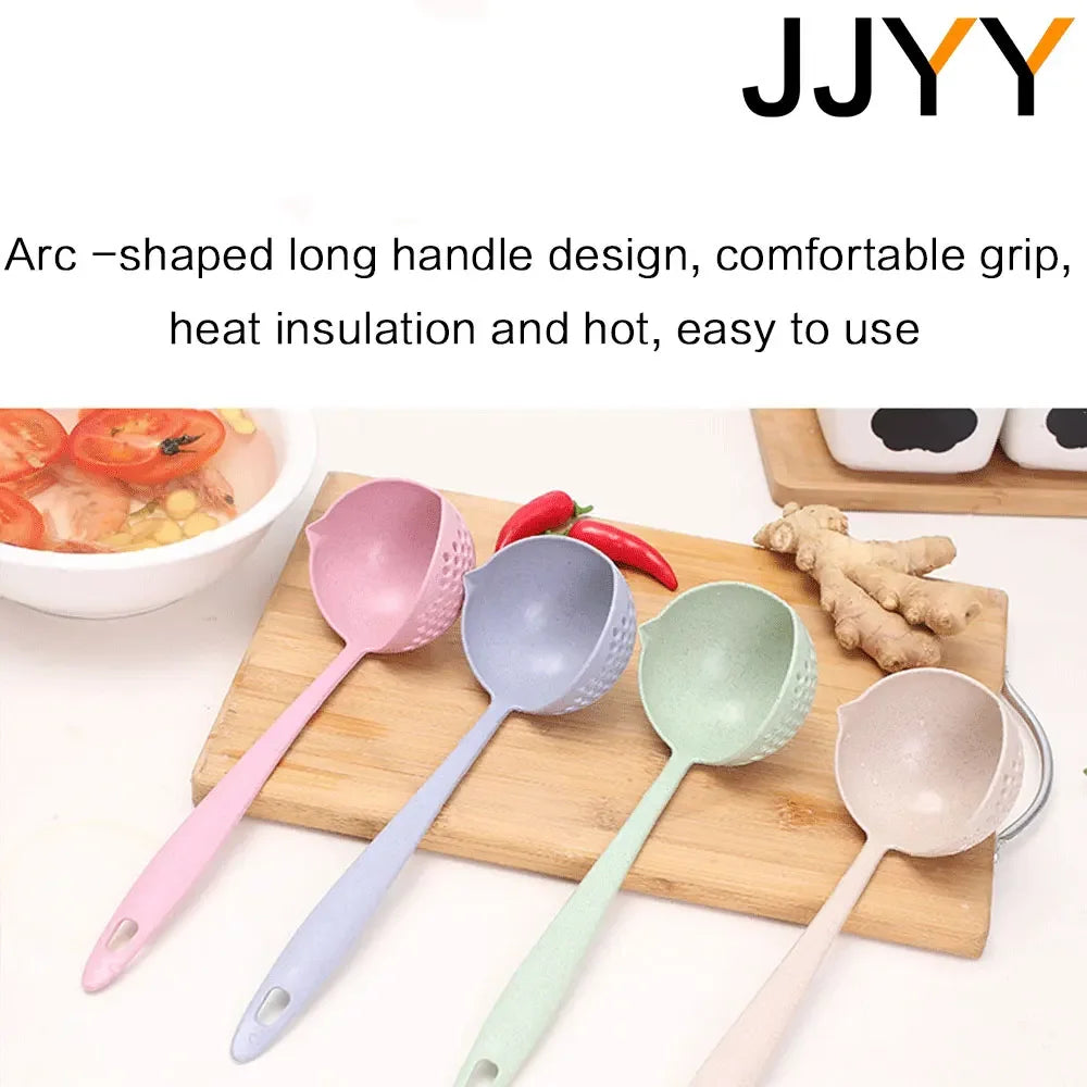 JJYY The 2 in 1 Kitchen Spoon Spoon Long handle Plastic Colander Filter Tableware Hot Pot Spoon