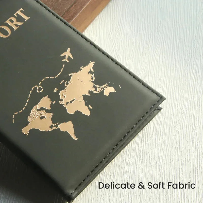 PU passport cover, flat leather passport clip, world map, credit card protection cover, wallet