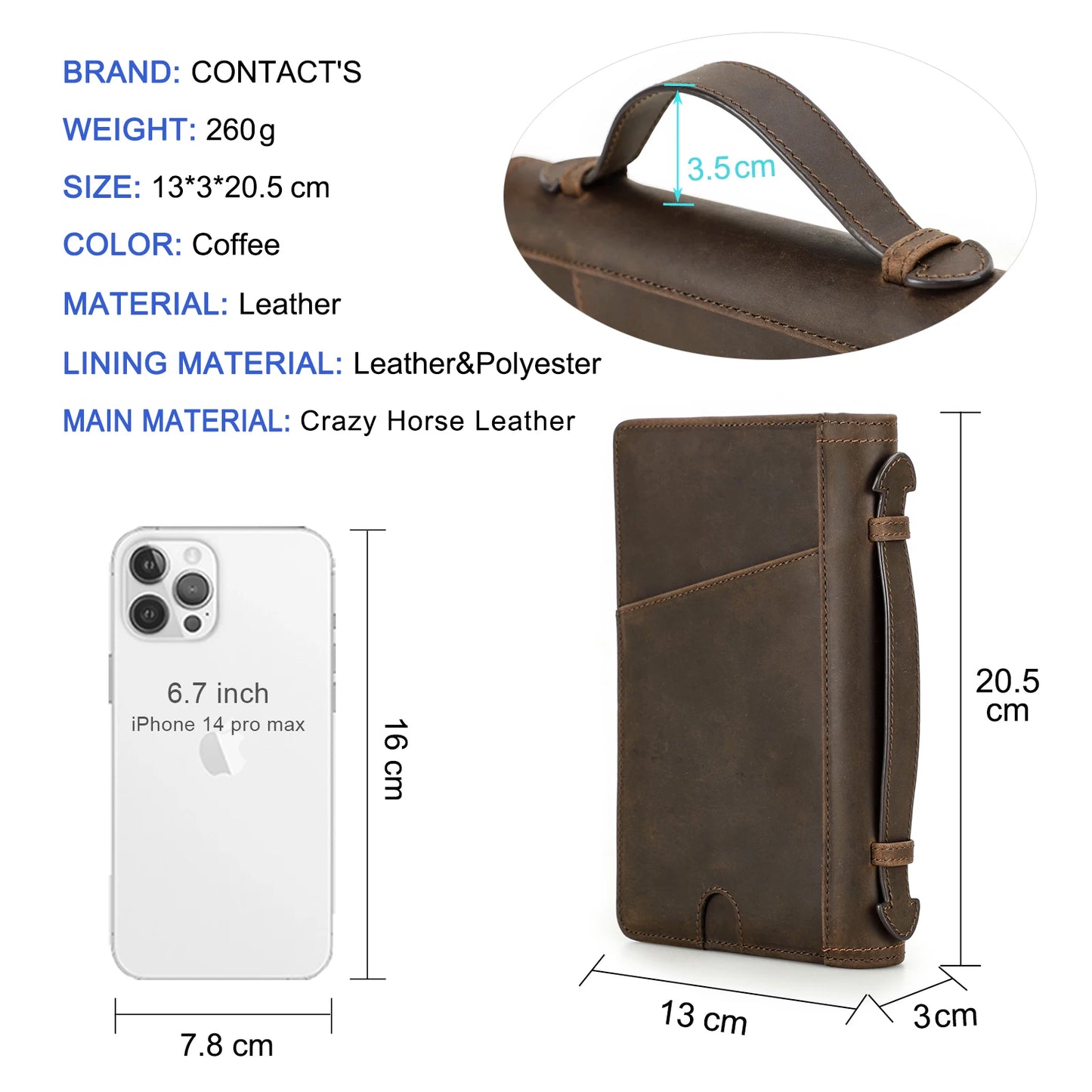 CONTACT'S Crazy Horse Leather Family Passport Travel Wallets Card Holder Men's Bag Airtag Case Luxury Handbag Male Long Purse