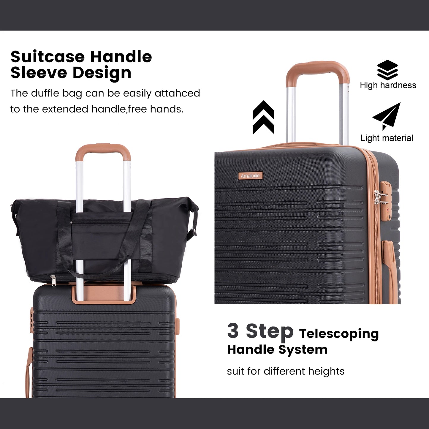 Luggage sets 5 Pieces,Hardshell Suitcase set with Double Spinner Wheel,Travel Case with TSA Lock and Weekend Duffle Bag