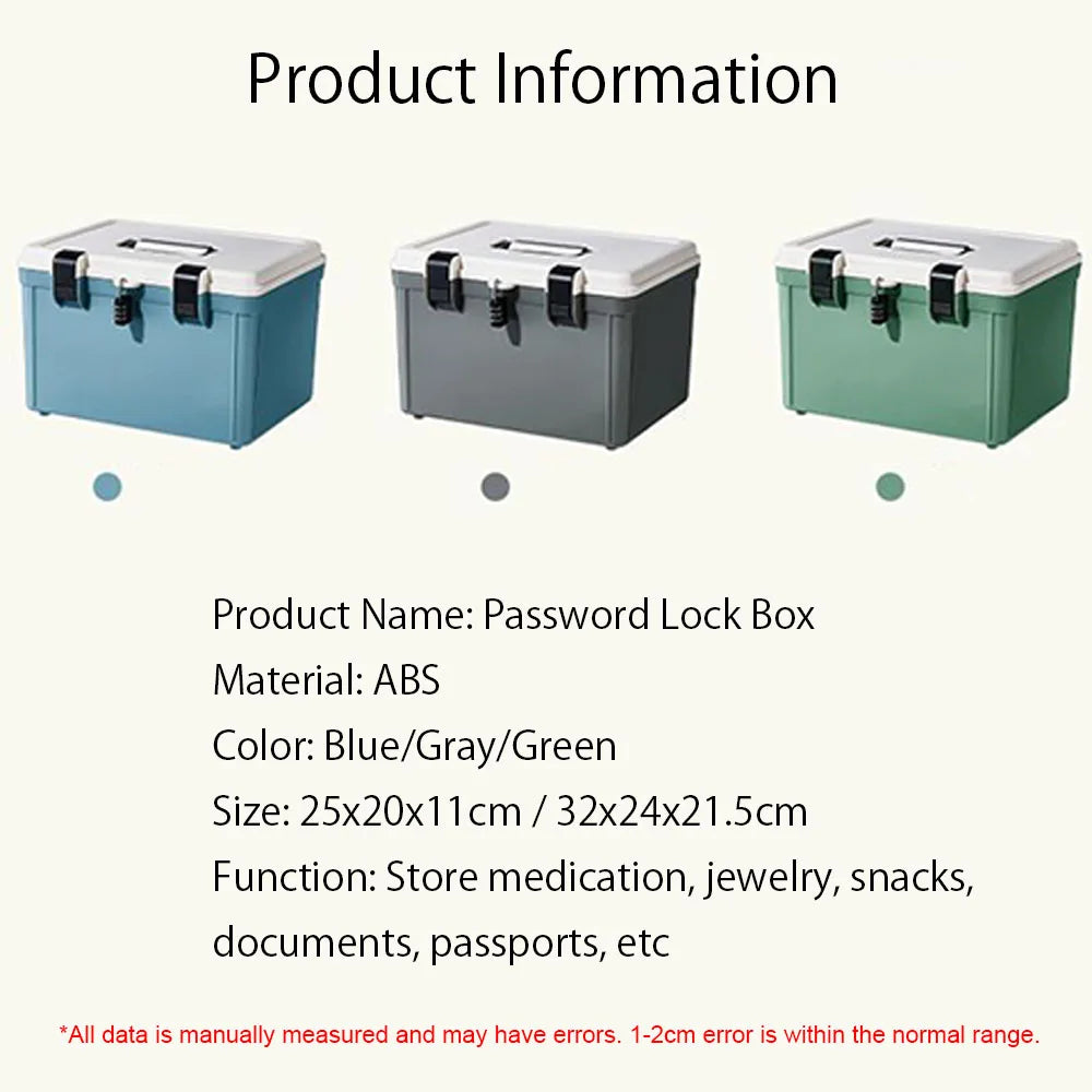 Password Lock Safe Box Household Cash Jewelry Storage Box Travel Portable Privacy Security Organizer Case for Passport Document