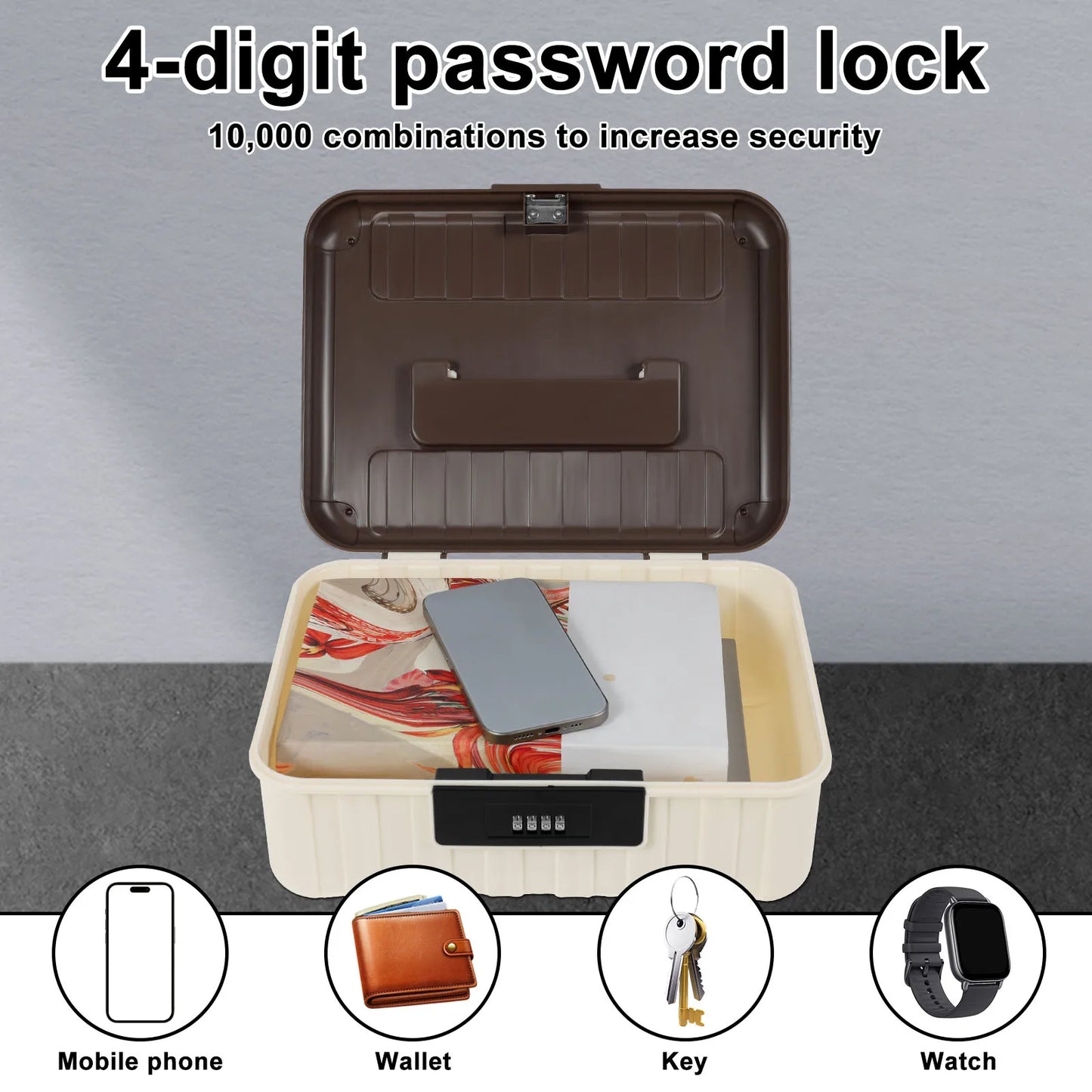 Four Digit Password Lock Safe Box Portable Money Jewelry Privacy Security Storage Box Large Capacity Household Office Organizer