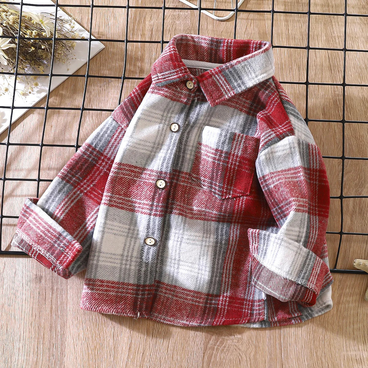 Boys Shirt Long Sleeve Autumn Plaid Shirt Children's Retro Color Matching Cardigan New Style Lapel Top Jacket For Girls