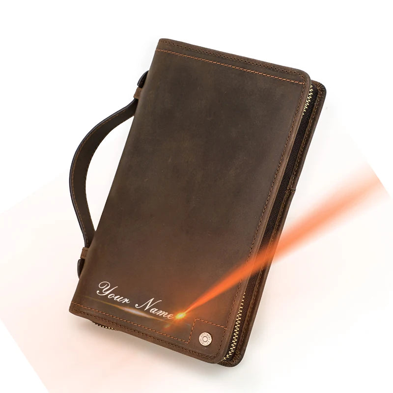 CONTACT'S Crazy Horse Leather Family Passport Travel Wallets Card Holder Men's Bag Airtag Case Luxury Handbag Male Long Purse