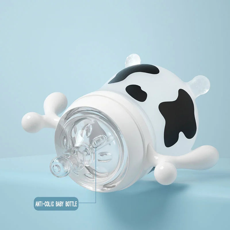 Silicone Baby Feeding Bottle Cute Cow Imitating Breast Milk For Newborn Infant Anti colic Anti choking Milk Feeding Supplies New