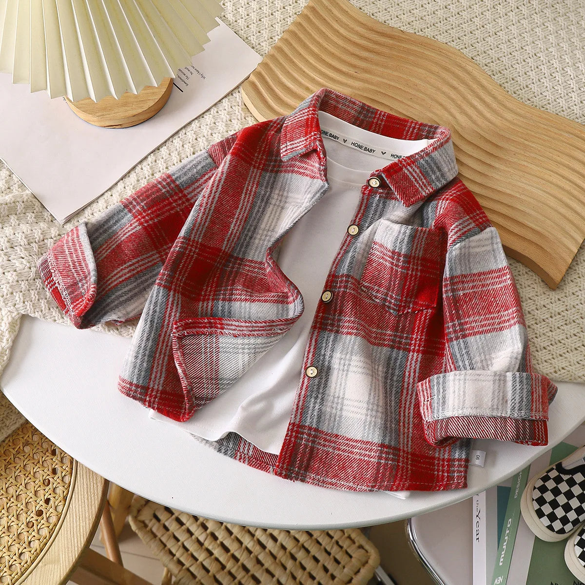 Boys Shirt Long Sleeve Autumn Plaid Shirt Children's Retro Color Matching Cardigan New Style Lapel Top Jacket For Girls