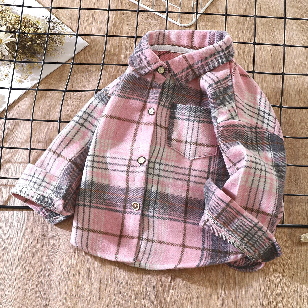 Boys Shirt Long Sleeve Autumn Plaid Shirt Children's Retro Color Matching Cardigan New Style Lapel Top Jacket For Girls