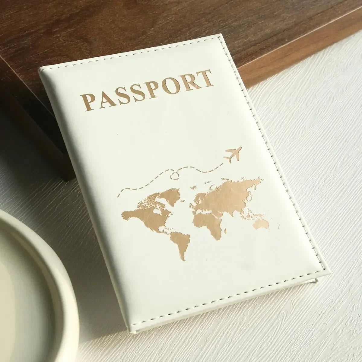 PU passport cover, flat leather passport clip, world map, credit card protection cover, wallet