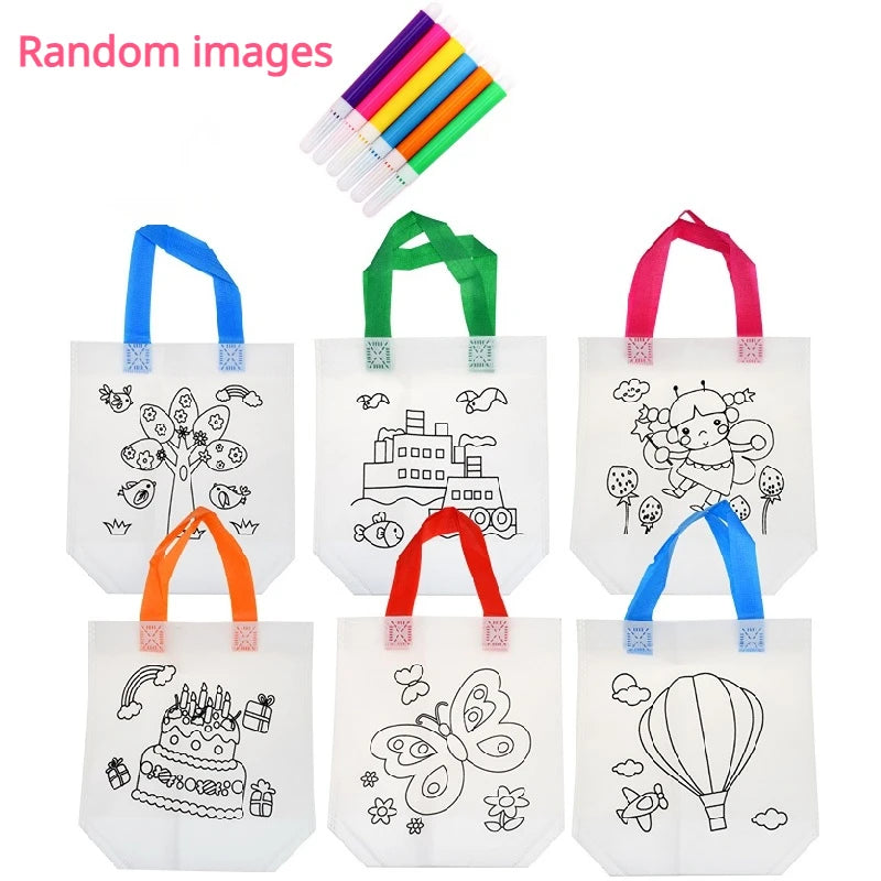 DIY Graffiti Bag with Markers Handmade Painting Non-Woven Bag for Children Arts Crafts Color Filling Drawing Toy Kids Craft