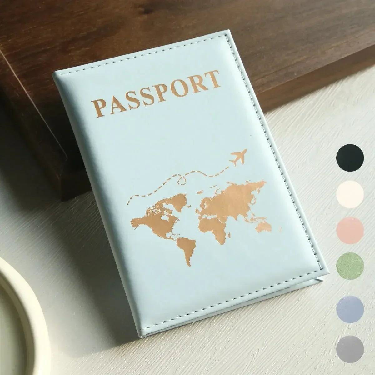 PU passport cover, flat leather passport clip, world map, credit card protection cover, wallet