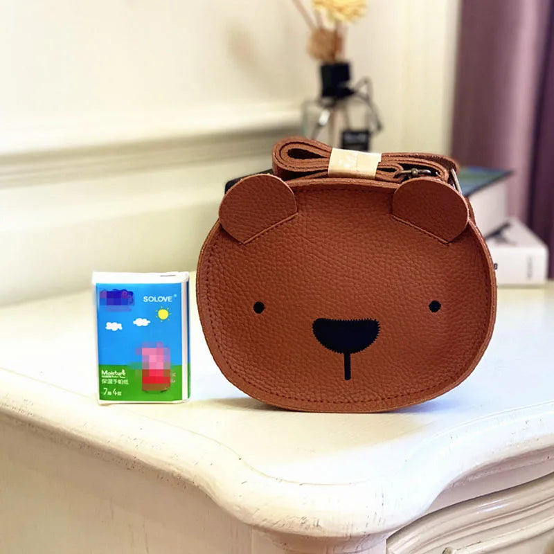 Fashion PU Leather Kids Messenger Bag Girls Cartoon Koala Single Shoulder Crossbody Small Bag Children Cute Koala Satchel