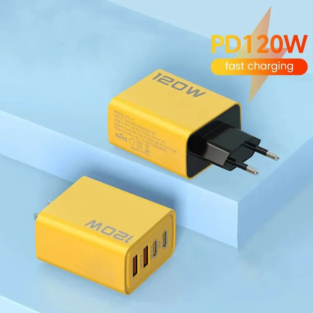 Total 120W 4 Ports USB Charger PD Type C Fast Charging Mobile Phone Adapter For iPhone Samsung Xiaomi Huawei QC 3.0 Wall Charger