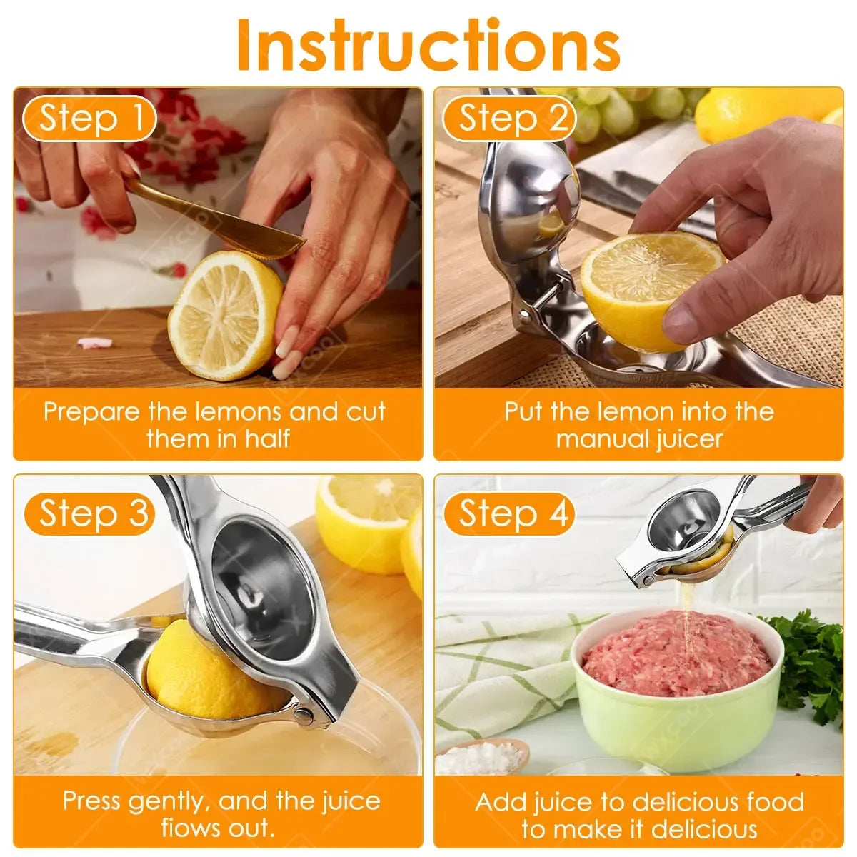 Stainless Steel Manual Lemon Squeezer Citrus Juicer Hand Pressed Lemon Orange Fruit Juicer Easy  to Clean Kitchen Accessories