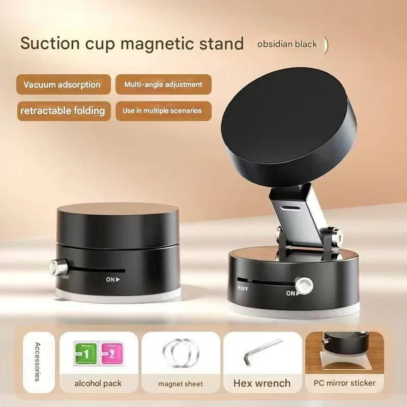 Mobile Phone Vacuum Suction Cup Holder Foldable for iPhone/ Android Kitchen Lazy Vacuum Double Sided Magnetic Bracket