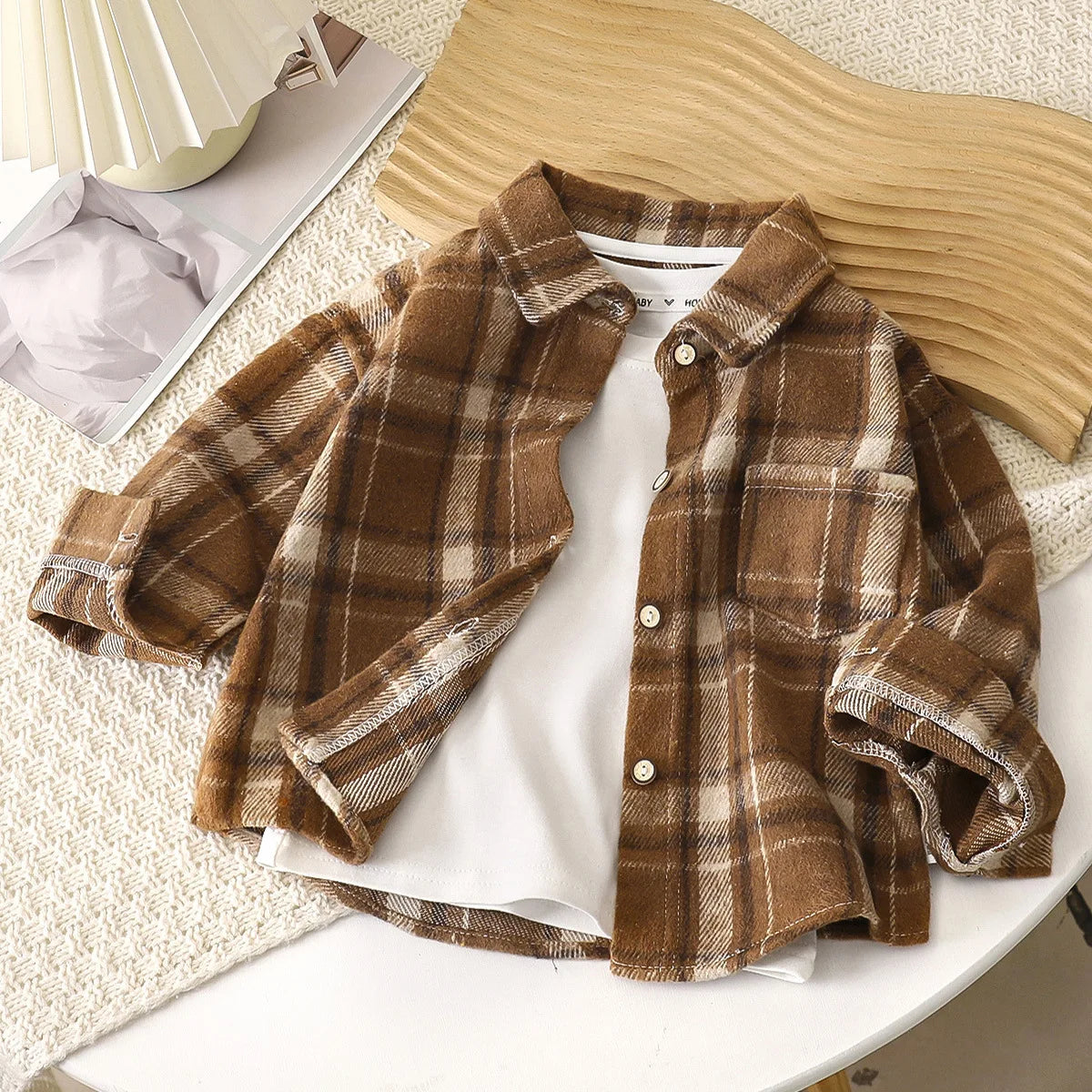 Boys Shirt Long Sleeve Autumn Plaid Shirt Children's Retro Color Matching Cardigan New Style Lapel Top Jacket For Girls