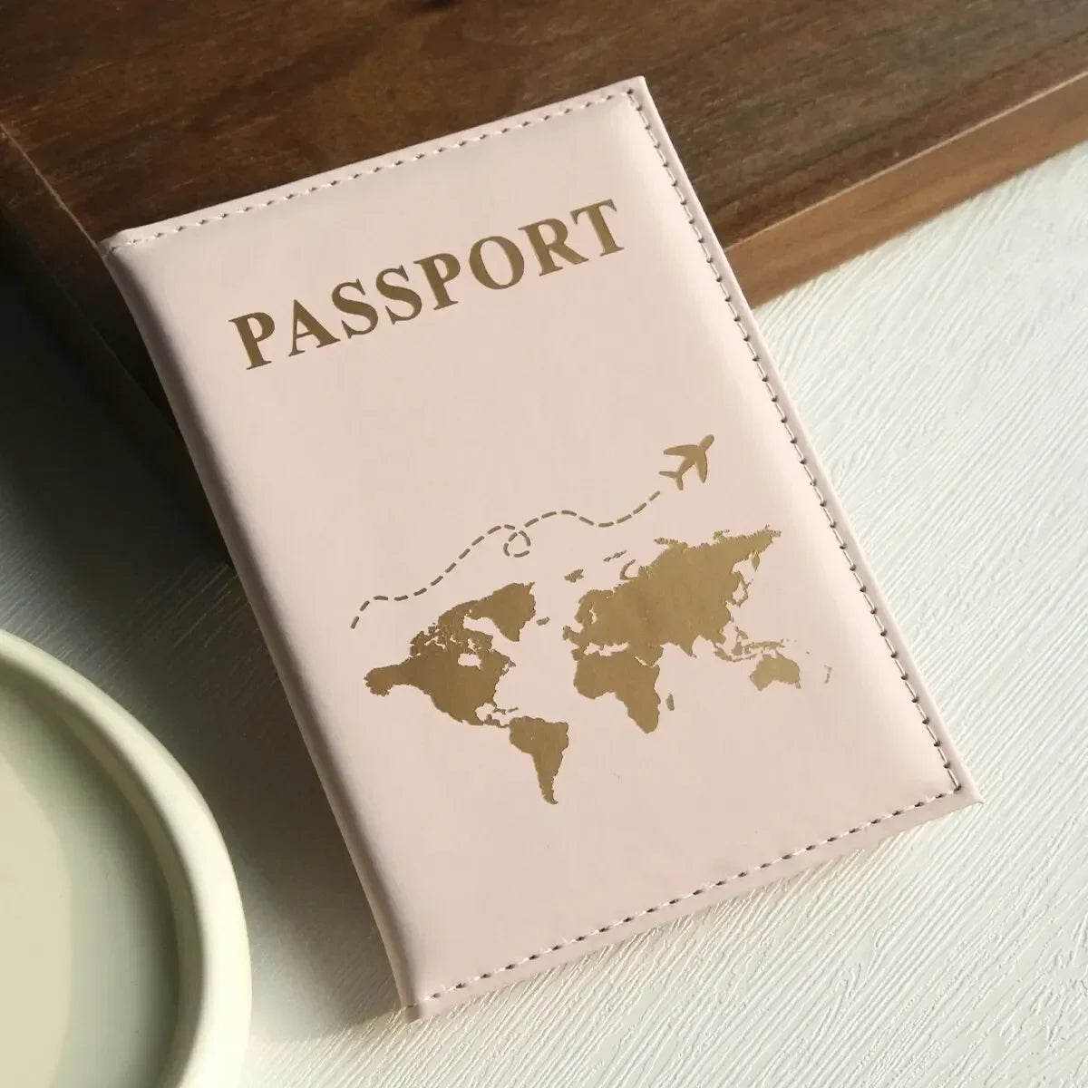 PU passport cover, flat leather passport clip, world map, credit card protection cover, wallet