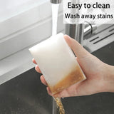 Magic Sponge Cleaner – Melamine foam scrubber for kitchen, bathroom, and dishware. Size: 10x6x2cm.
