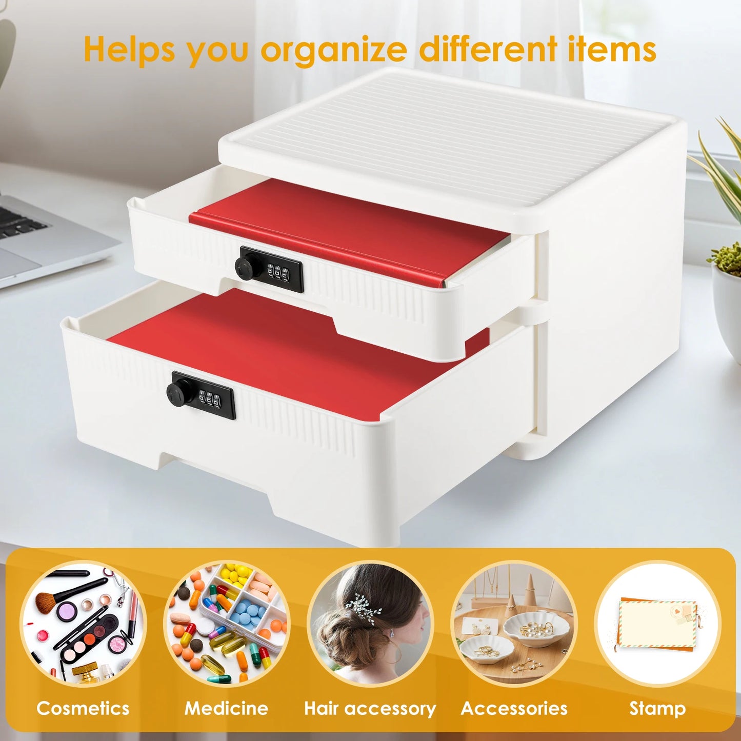 1/2-Layer Safe Box With Digital Password Lock Large Capacity Jewelry Organizer Box for Valuables Privacy Security Protection