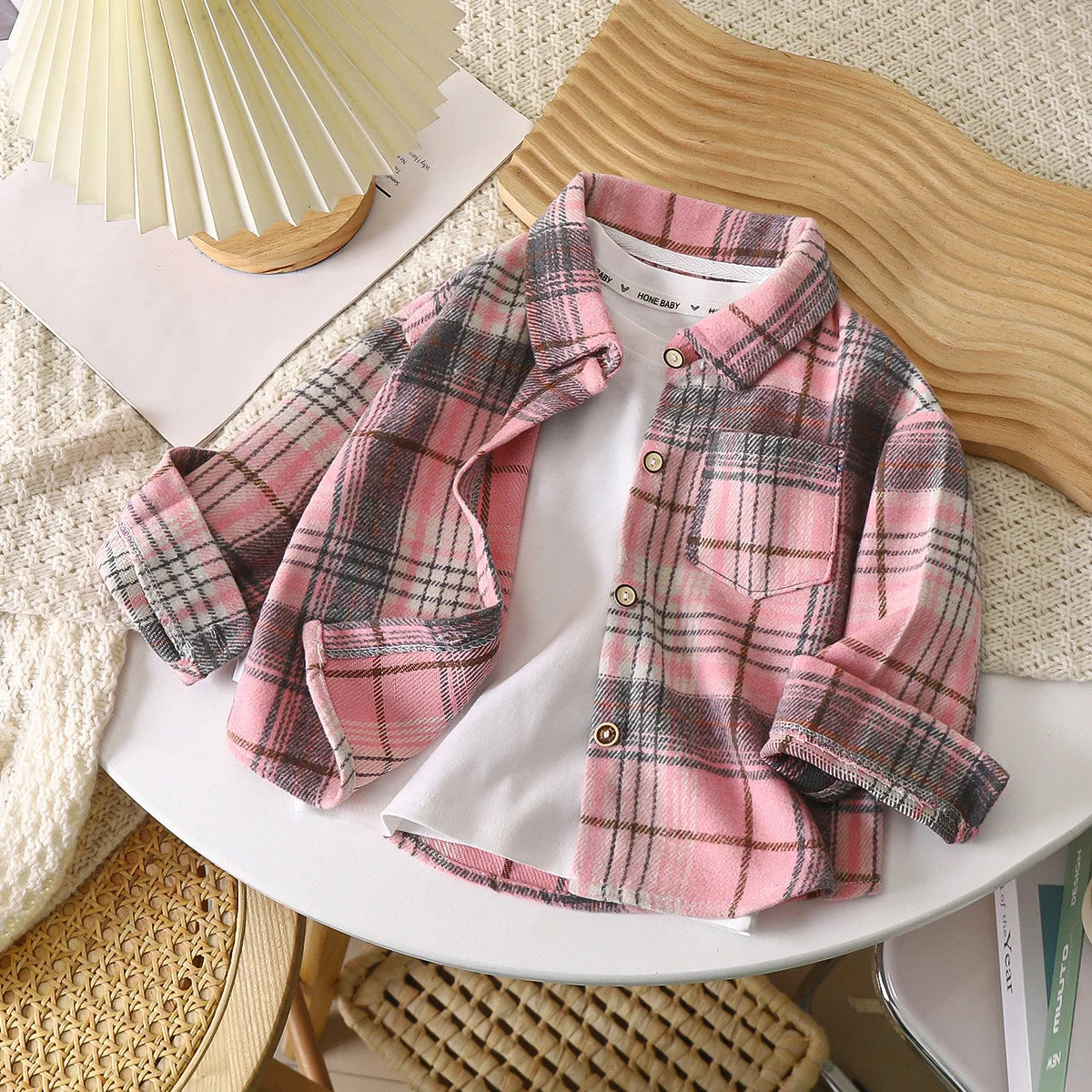 Boys Shirt Long Sleeve Autumn Plaid Shirt Children's Retro Color Matching Cardigan New Style Lapel Top Jacket For Girls