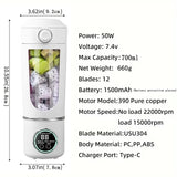 Portable 700ML Juice Blender with Steel Blades – 2-in-1 Smoothie Bottle