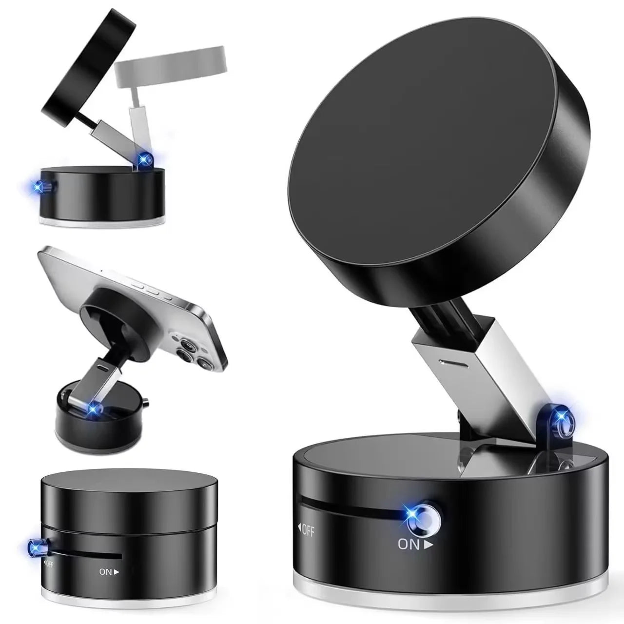 Mobile Phone Vacuum Suction Cup Holder Foldable for iPhone/ Android Kitchen Lazy Vacuum Double Sided Magnetic Bracket