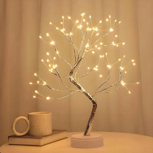 Decorative Tree Lamp – Silver Branch & Star Light for Desk or Holiday